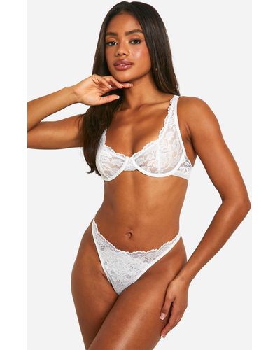 Boohoo Lace Detail Bra And Thong - White
