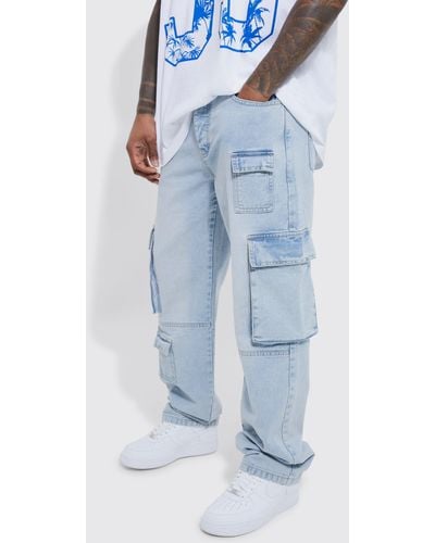 BoohooMAN Relaxed Fit Cargo Jeans - Blue