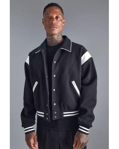 BoohooMAN Boxy Melton Bomber With Contrast Trims - Blue