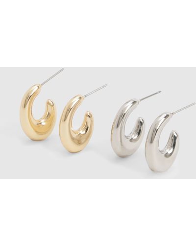 Boohoo Silver & Gold Multipack Hoop Earrings - Blanco
