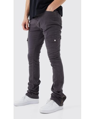 BoohooMAN Tall Fixed Waist Skinny Stacked Zip Gusset Cargo Trouser - Blue