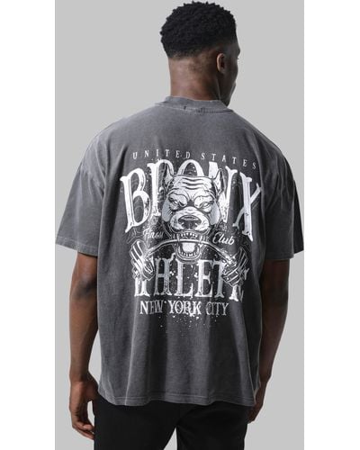 Boohoo Man Active Oversized Bronx Barbell T-shirt - Gray