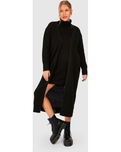 Boohoo Plus Longline Knitted Maxi Cardigan - Black