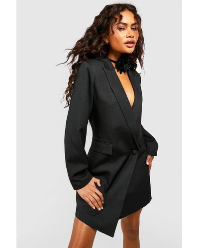 Boohoo Asymmetric Wrap Front Blazer Dress - Black
