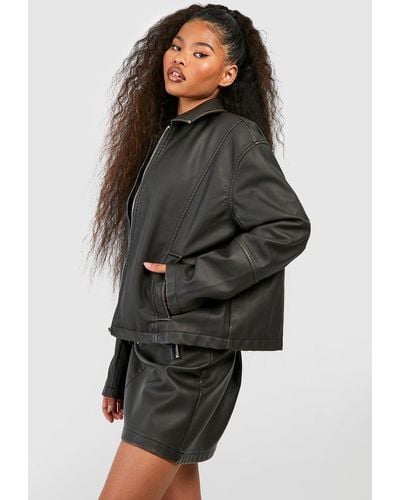 Boohoo Vintage Look Faux Leather Zip Jacket - Black