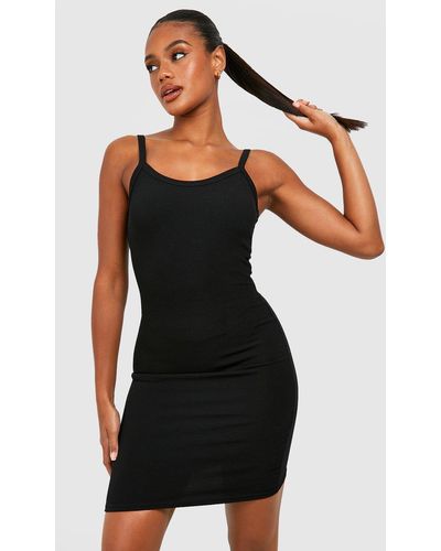 Boohoo Strappy Rib Mini Dress - Black