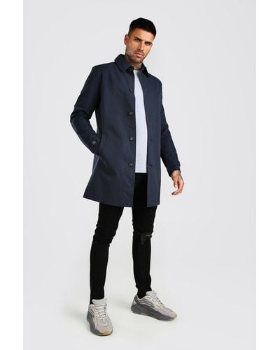 BoohooMAN Smart Single Breasted Trench Mac - Blue