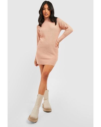 Boohoo Petite Roll Neck Sweater Dress - Pink
