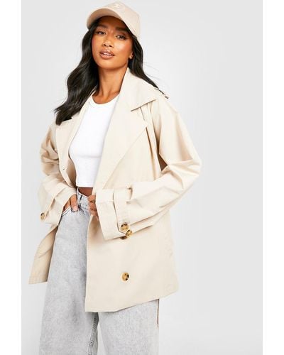 Boohoo Petite Short Belted Trench Coat - Natural