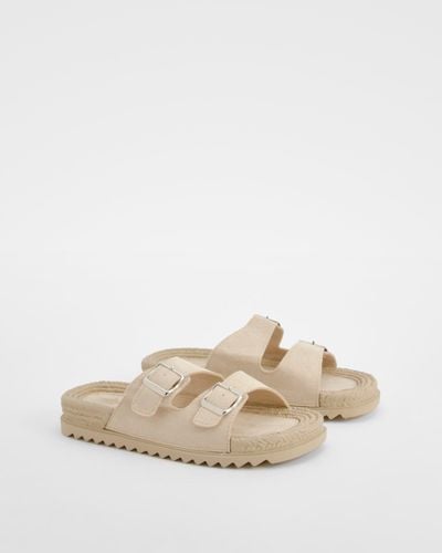 Boohoo Double Strap Buckle Detail Espadrille Sliders - Natural