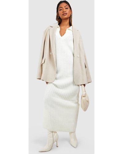 Boohoo Soft Wide Rib Polo Collar Maxi Sweater Dress - White