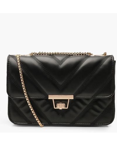 Boohoo Quilted Faux Leather Crossbody Chain Bag - Black