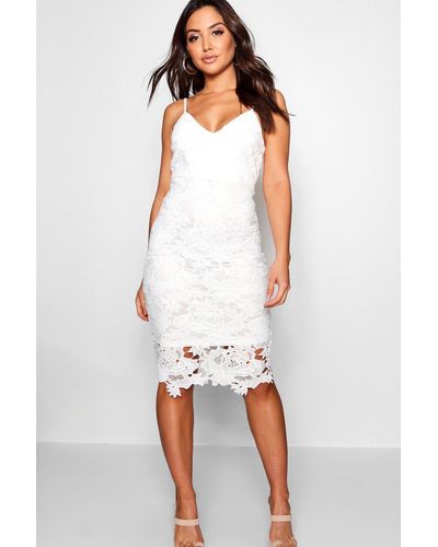 Boohoo Boutique Crochet Lace Strappy Midi Dress - White