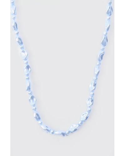 BoohooMAN Shine Beaded Necklace In Light Blue