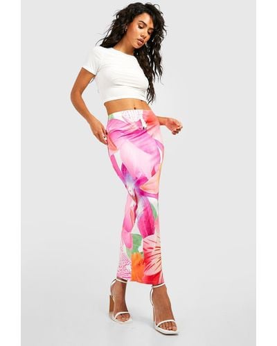 Boohoo Slinky Floral Midaxi Skirt - Pink