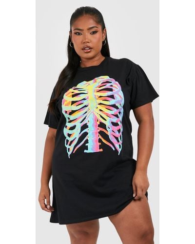 Boohoo Plus Halloween Skeleton T-shirt Dress - Black