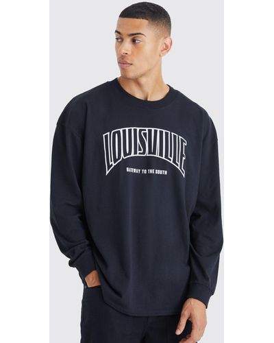 BoohooMAN Langärmliges Oversize T-Shirt mit Louisville-Print - Blau
