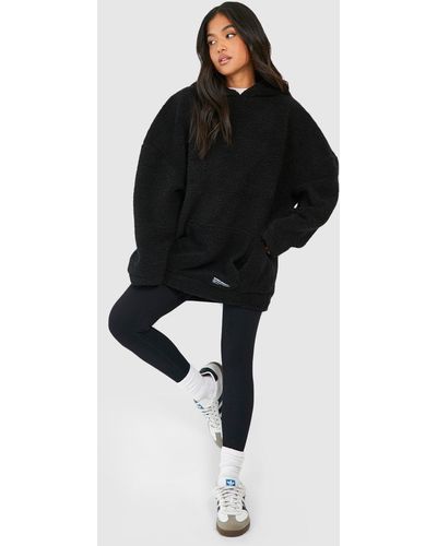 Boohoo Petite Borg Oversized Hoodie With Woven Label - Black