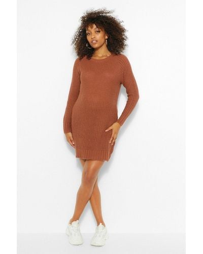Boohoo Maternity Soft Knit Sweater Dress - Brown