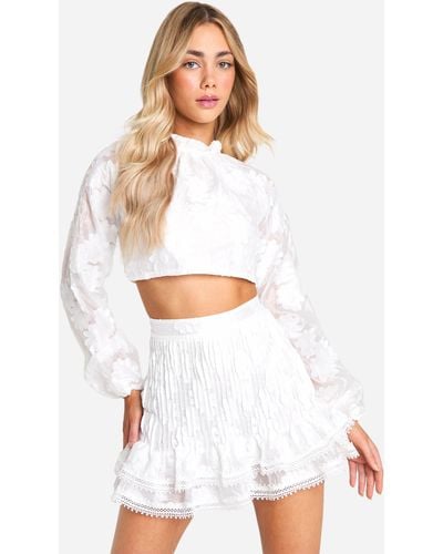 Boohoo Premium Lace Ruffle Hem Mini Skirt - White