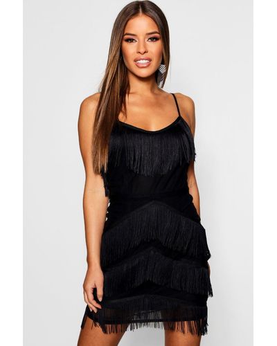 Boohoo Petite Premium All Over Tassel Bodycon Mini Dress - Black