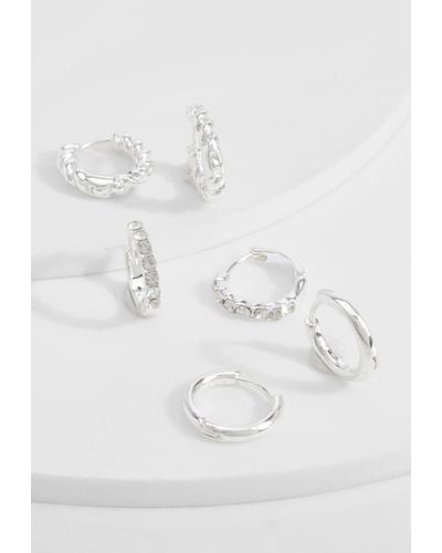 Boohoo Silver Multipack Mini Hoop Earrings - White