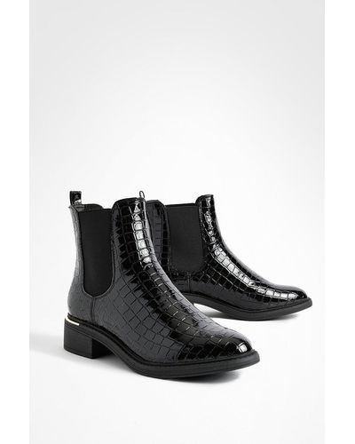 Boohoo Croc Patent Chelsea Boots - Black