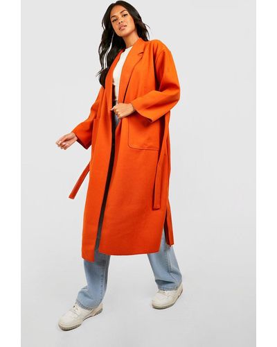 Boohoo Wool Look Oversized Belted Coat - Orange