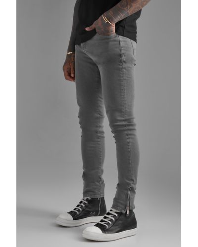 Boohoo Skinny Stretch Jeans mit Reißverschlüssen - Grau