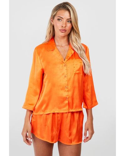 Boohoo Oversized Satin Short Pyjama Set - Orange