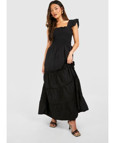 Boohoo Cotton Tiered Maxi Dress - Black