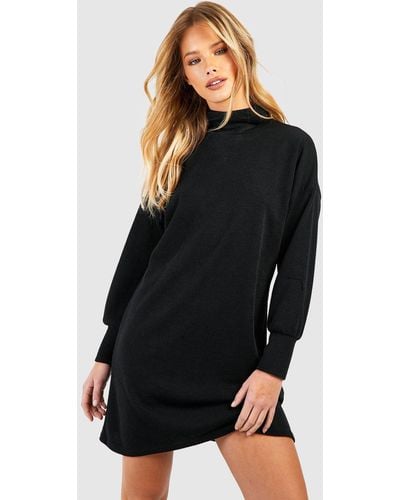 Boohoo Roll Neck Knit Sweater Dress - Black