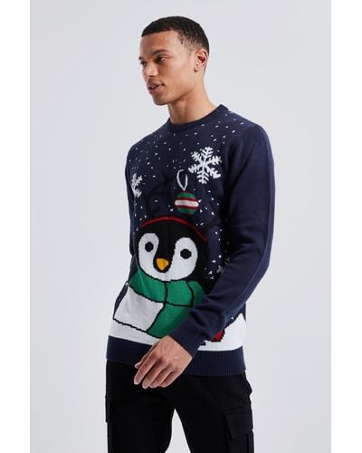 Boohoo Tall Novelty Penguin Christmas Sweater - Blue