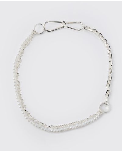 BoohooMAN Chunky Pearl Chain Necklace - Grau