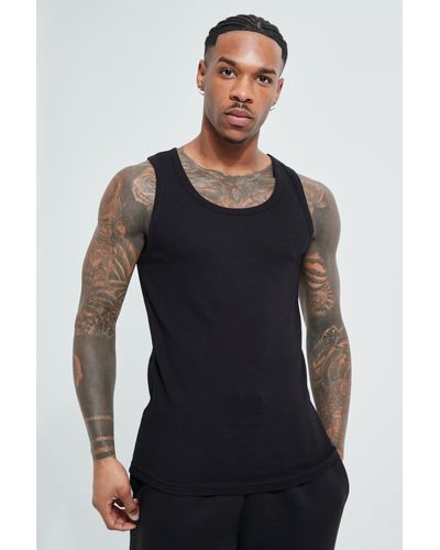 Boohoo Muscle Fit Ribbed Vest - Black