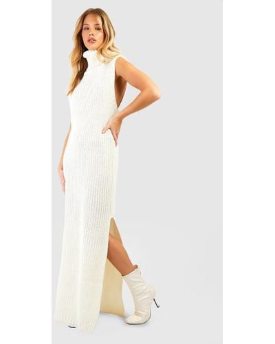 Boohoo Chunky Roll Neck Sleeveless Maxi Dress - White