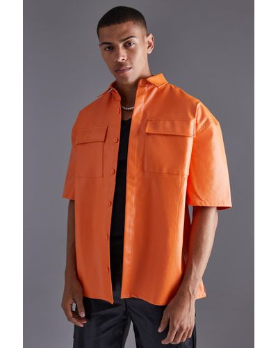 Boohoo Pu Oversized Boxy Shirt - Orange