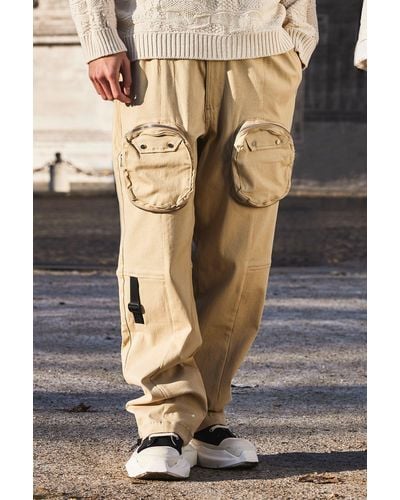 Boohoo Elastic Waist Relaxed 3d Pocket Cargo Trouser - Gray