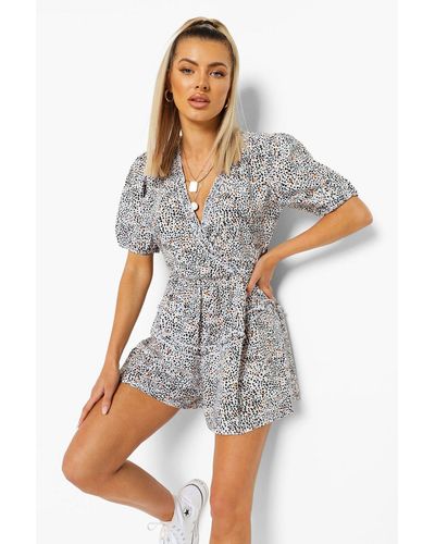 Boohoo Animal Wrap Cut Out Back Romper - White