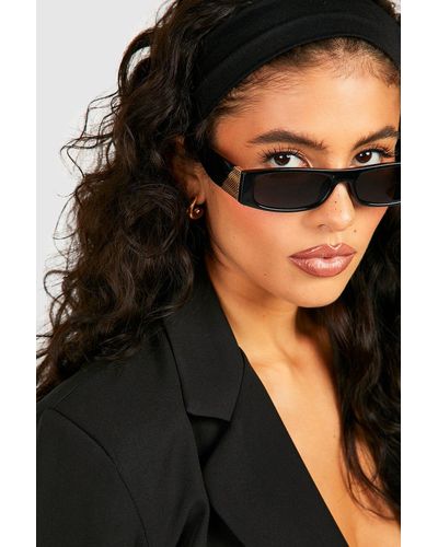 Boohoo Sleek Rectangular Black Sunglasses