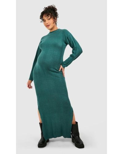 Boohoo Maternity Wide Rib Knitted Maxi Dress - Green