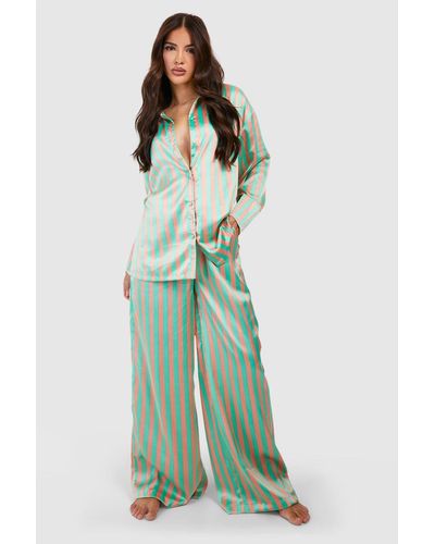 Boohoo Oversized Stripe Pajama Set - Green