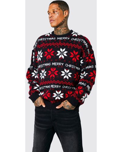 Boohoo Oversized Merry Christmas Fairisle Sweater - Red