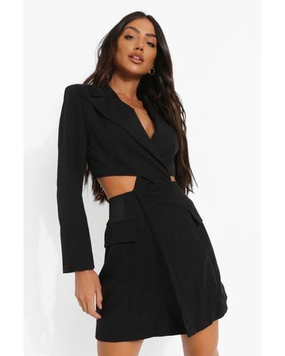 Boohoo Twist Cut Out Pocket Detail Blazer Dress - Black