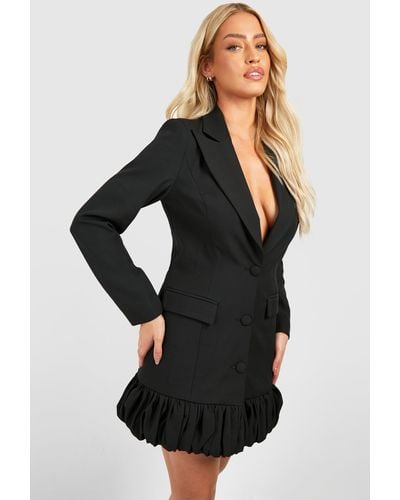 Boohoo Ruffle Hem Tailored Blazer Dress - Black