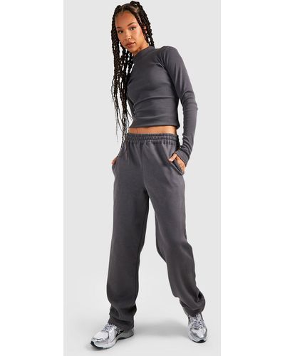 Boohoo Tall Ribbed Funnel Neck Top And Jogger Set - Grey