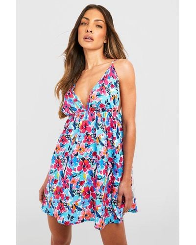 Boohoo Floral Print Strappy Sundress - White