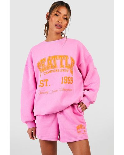 Boohoo Seattle Sweater Short Tracksuit - Pink