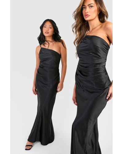 Boohoo Bridesmaid Satin Strappy Asymmetric Maxi Dress - Black