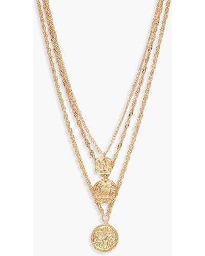 Boohoo Square Medallion & Coin Layered Necklace - Metálico